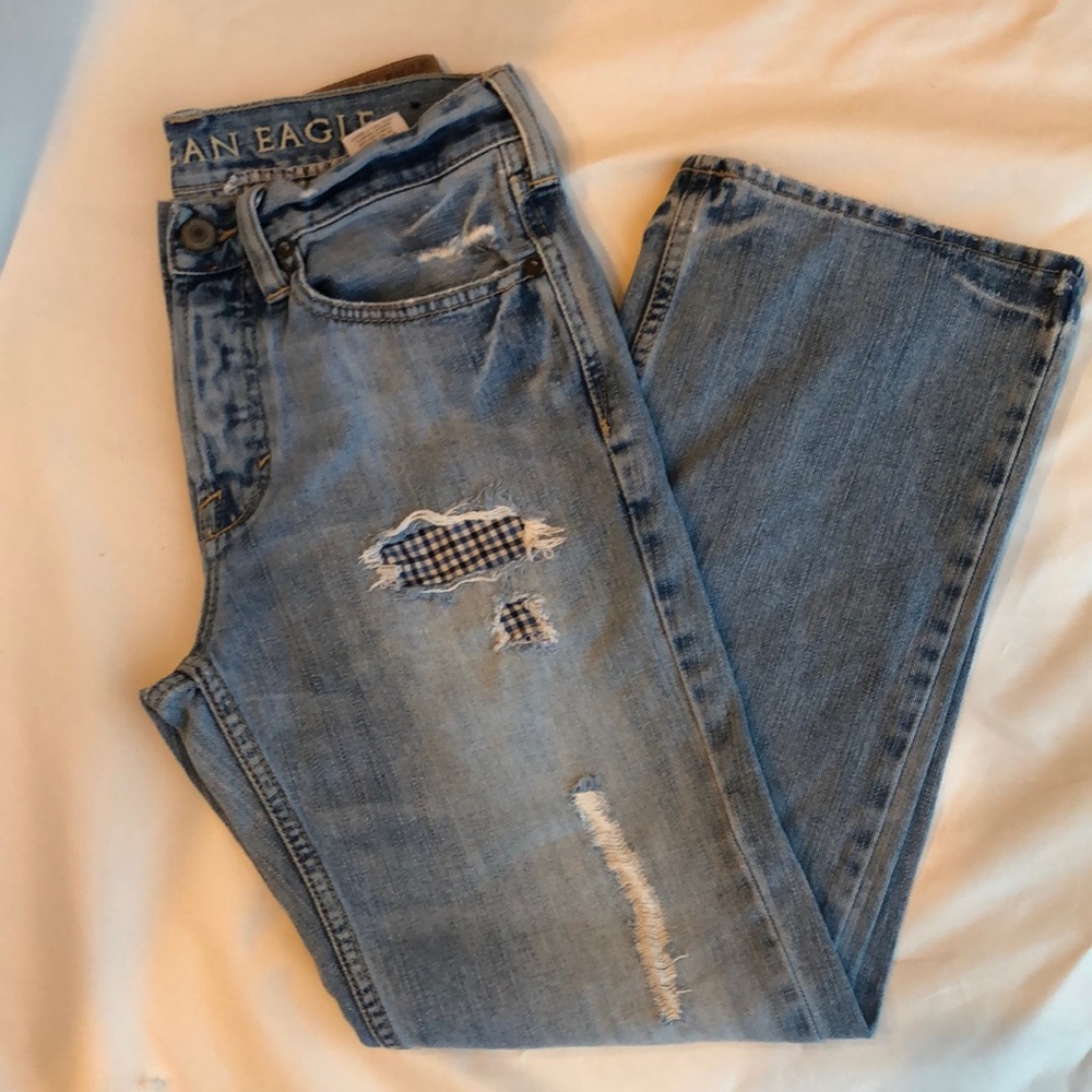American Eagle | distressed Jean w/gingham accents